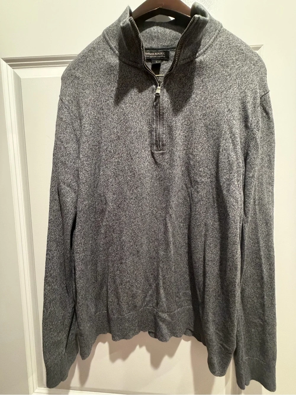 Banana Republic Men's Heather Gray Half-Zip Sweater - Pima Cotton/Cashmere Blend
